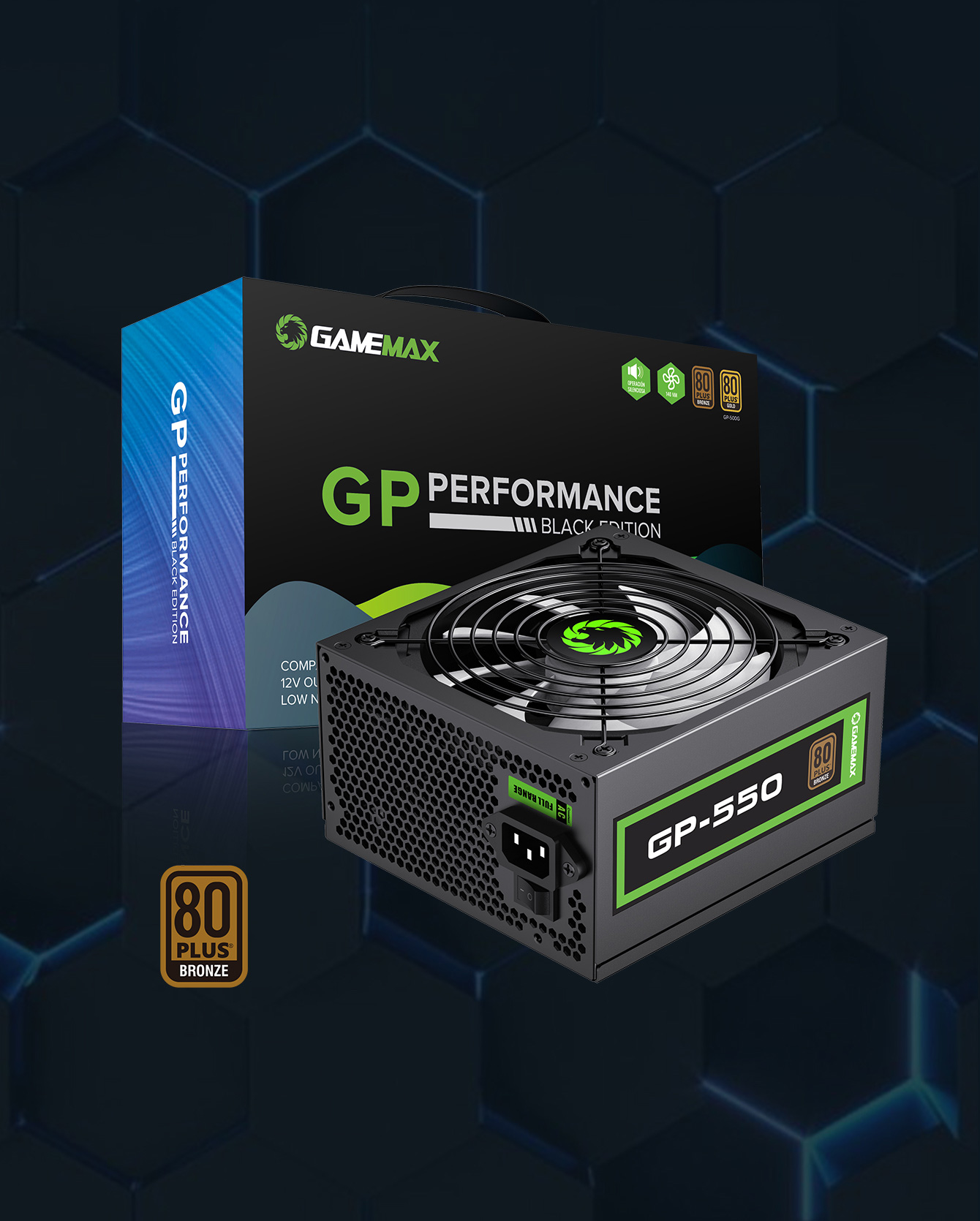 GameMax GP-550 Power Supply 14CM Fan 80 Plus Bronze PSUs